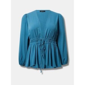 Torrid Teal Blue Georgette Kimono Peplum Top Long Sleeve Drawstring Plus Size